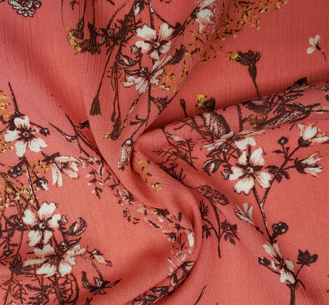 Rayon Crinkle 100 Percent Rayon Fabric - Coral, Crinkled Texture, 50/52" Width