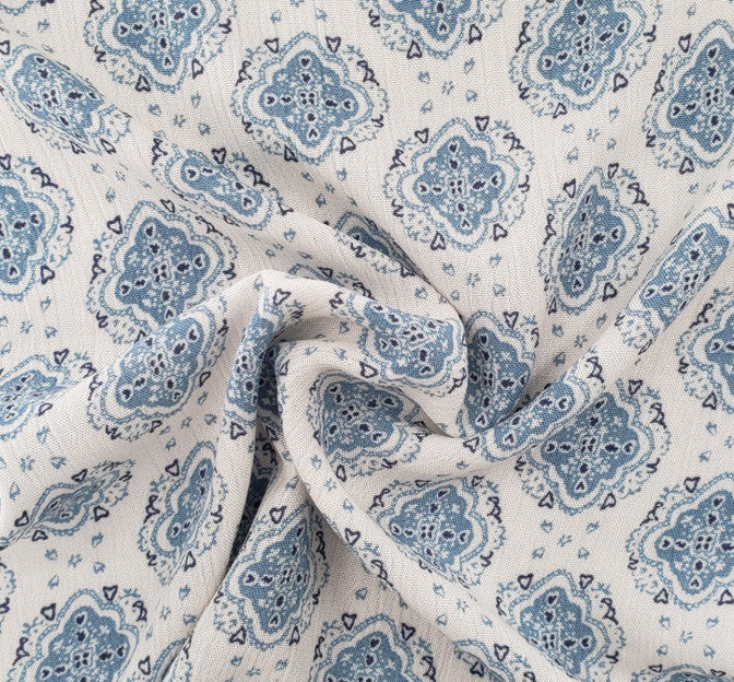 1D1724 Denim Blue Rayon Crinkle Fabric - Denim Blue Textured Crinkle, 50/52" Width (1 Yard)