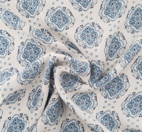 1D1724 Denim Blue Rayon Crinkle Fabric - Denim Blue Textured Crinkle, 50/52" Width (1 Yard)