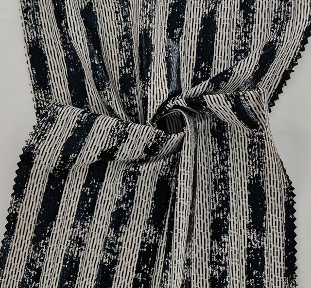 Poly Jacquard Spandex Fabric - Black/Ivory Foil Jacquard, 58/60" Width