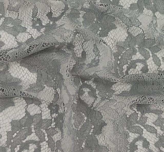 Lace 1D426 Grey Nylon Fabric - Grey Solid Lace, 58/60" Width