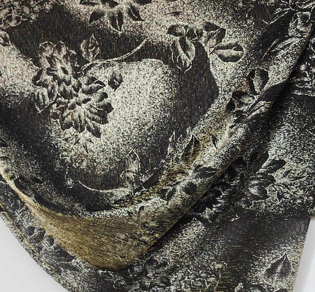 Mesh With Foil 1D435 Polyester Fabric - Black Gold, 56/58" Width (1 Yard)