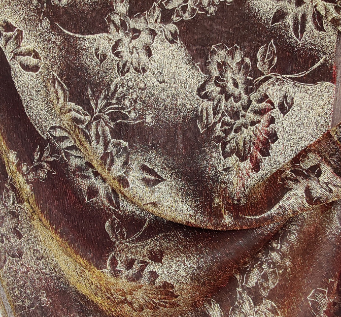 Mesh W/Foil 1D435 Polyester Fabric - Red Gold, 56/58" Width (1 Yard)