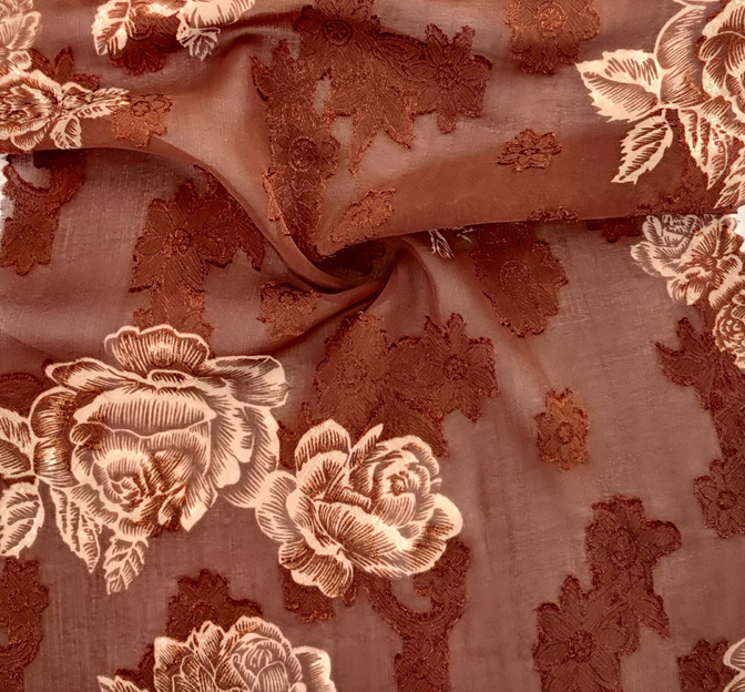 Jacquard Chiffon 1D748 Polyester Fabric - Brown Jacquard, 57/58" Width