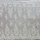 1 Yard Premium Corded Bridal Lace Fabric Embroidered on 100% Polyester Net Mesh White