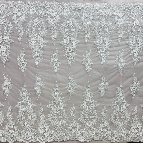 Corded Bridal Lace Fabric - Embroidered Polyester Net Mesh, 54" Wide (1 Yard)