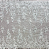 1 Yard Exquisite Corded Bridal Lace Fabric Embroidered on Polyester Net Mesh