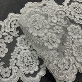 Corded Double Sided Lace Trimming Polyester Fabric - Embroidered Net Mesh, 6.5" Width (1 Yard)