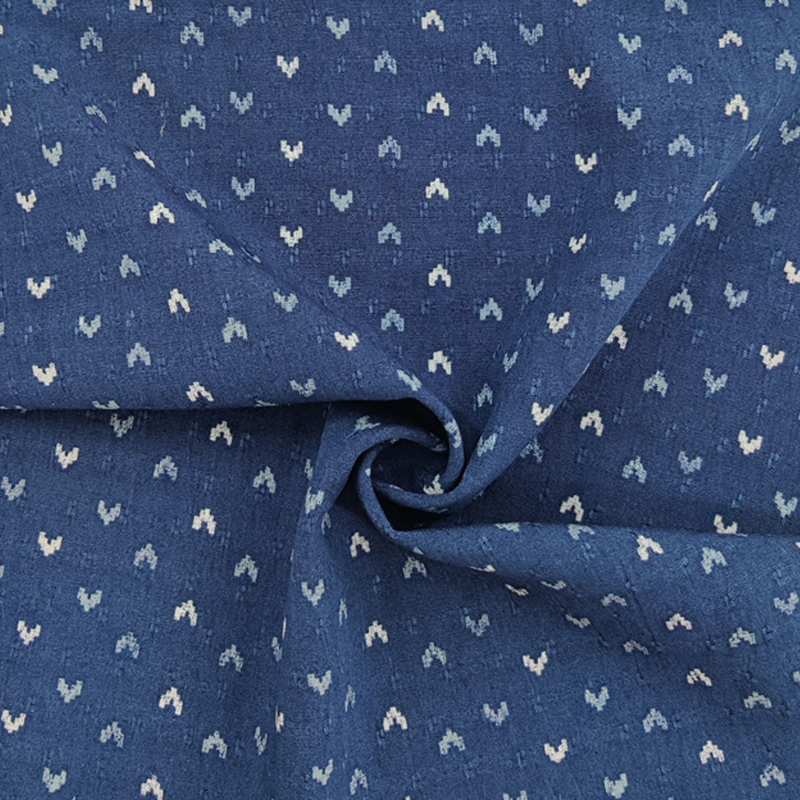 1 Yard Yoryu Jacquard Fabric Denim Blue Rayon Crinkled Lightweight Apparel Material 55 56 Inch Width