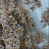 Beaded 3D Floral Lace Fabric - 3D Floral Beaded Embroidery, 50" Wide (1 Yard)
