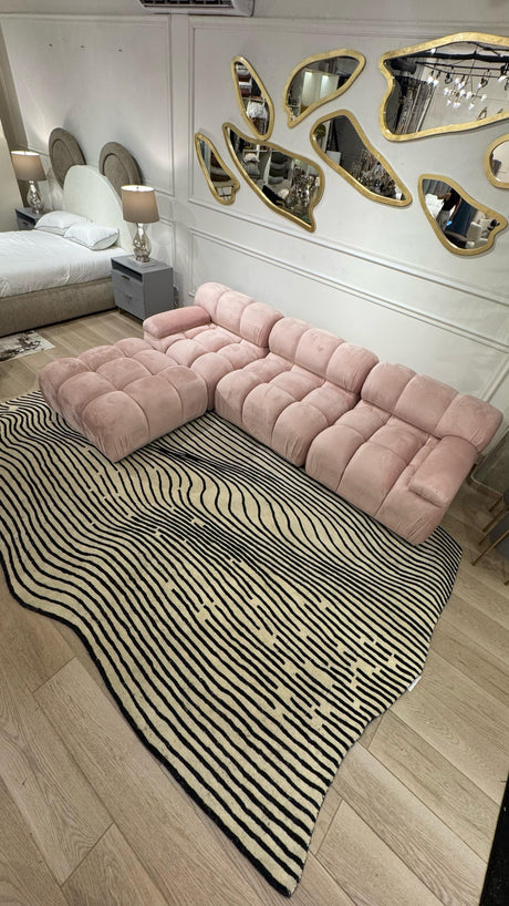 Beluga Tufted Design 55 Wool Fabric - Ivory Black Tufted Pattern, 8' X 11', 9' X 12', 10' X 13' (1 Piece)