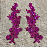 1 Pair Beaded & Corded Floral Lace Applique 10" x 2" Each Side