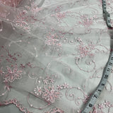 1 Yard - Beaded Lace Fabric Embroidered on 100% Polyester Net Mesh - Ivory - 52"