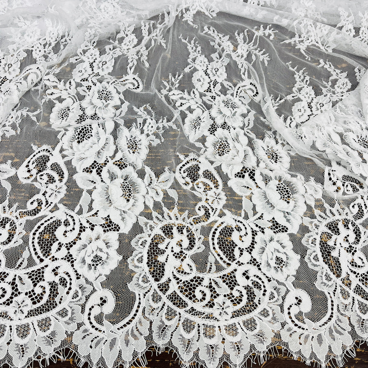Embroidered Lace Fabric with Eyelash Scallop
