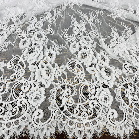 Embroidered Lace Fabric with Eyelash Scallop