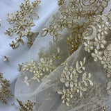 1 Yard Corded Bridal Lace Fabric Embroidered on 100% Polyester Net Mesh – Silver – 53"