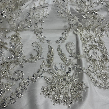 Beaded Lace Fabric on Polyester Net Mesh 50" Wide