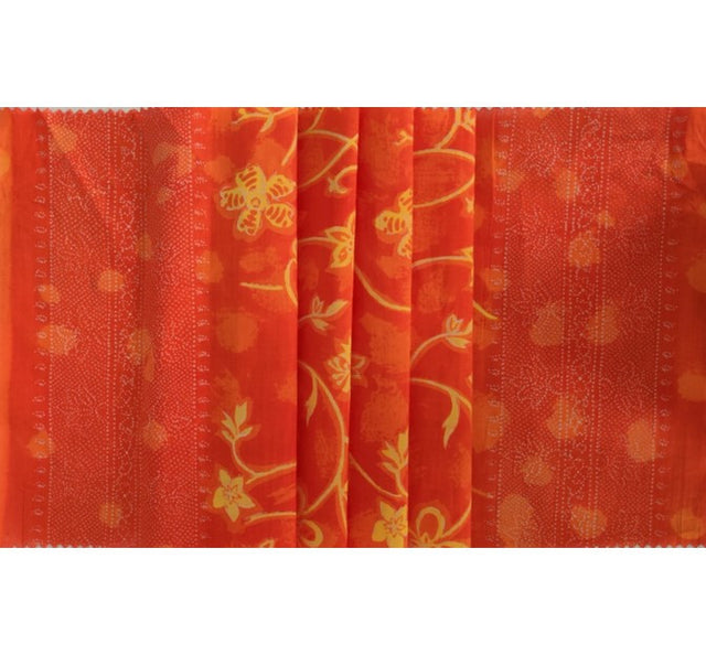 Cotton Voile 1H017 Double Border Orange/Yellow Cotton Voile Fabric - Orange/Yellow Double Border, 44/45" Width (1 Yard)