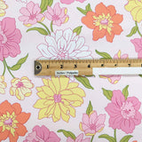 Blooming Garden Cotton Spandex Fabric - Floral Print, Pink, Dark Pink, Light Yellow, Coral, 44/45" Width (1 Yard)