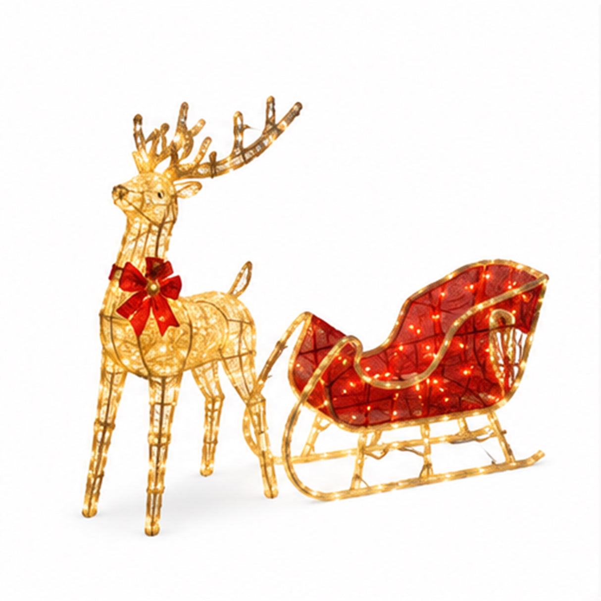Lighted Reindeer Sleigh Christmas Yard Decoration