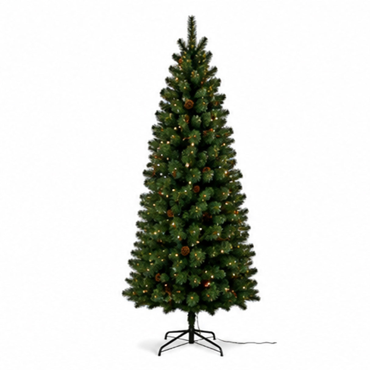 7.5FT Pre Lit Pencil Christmas Tree with Pinecones LED
