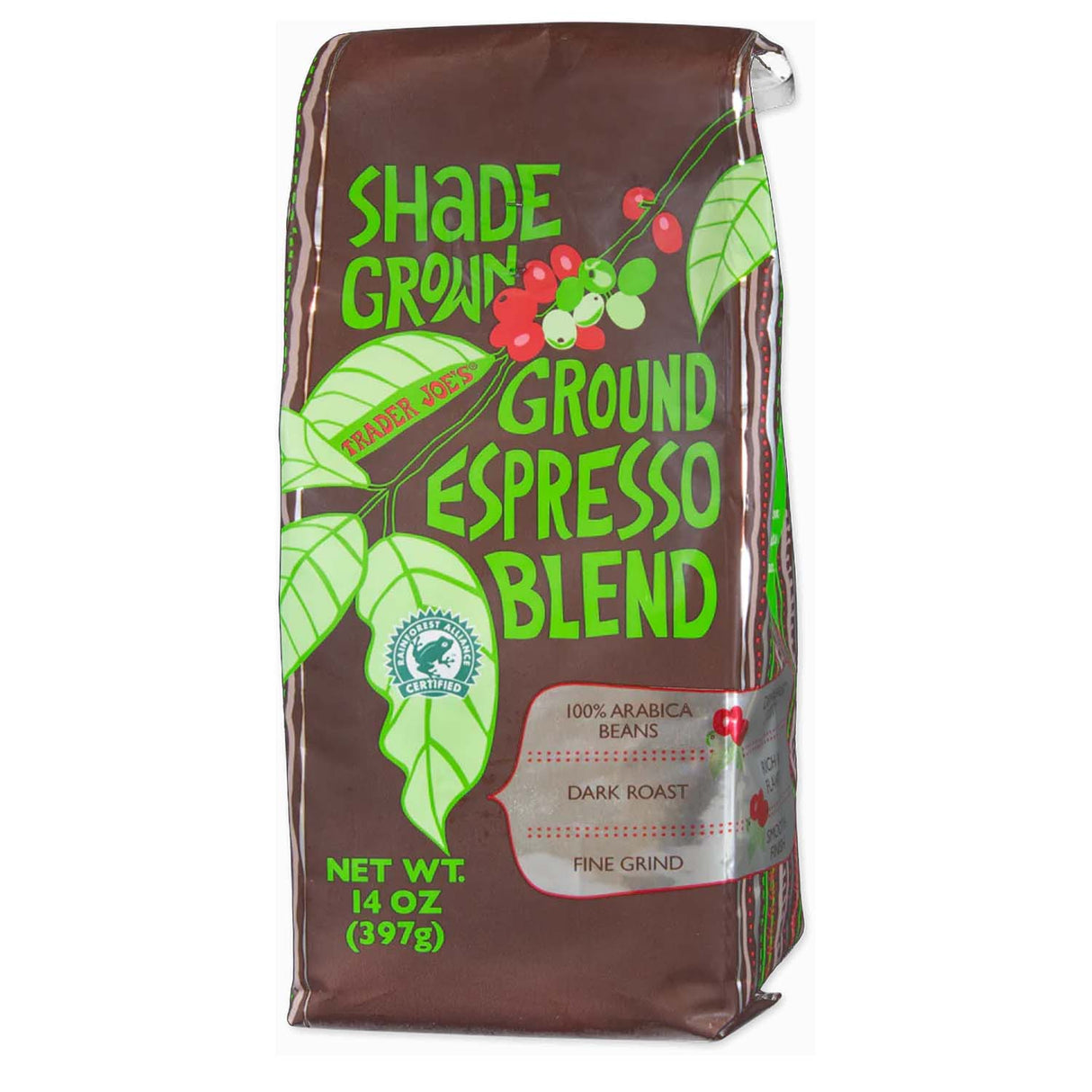 Trader Joe's Shade Grown Ground Espresso Blend 100% Arabica Beans Dark Roast Fine Grind