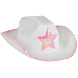Cowgirl Hat White Felt With Pink Star
