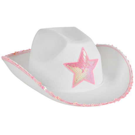 Cowgirl Hat White Felt With Pink Star
