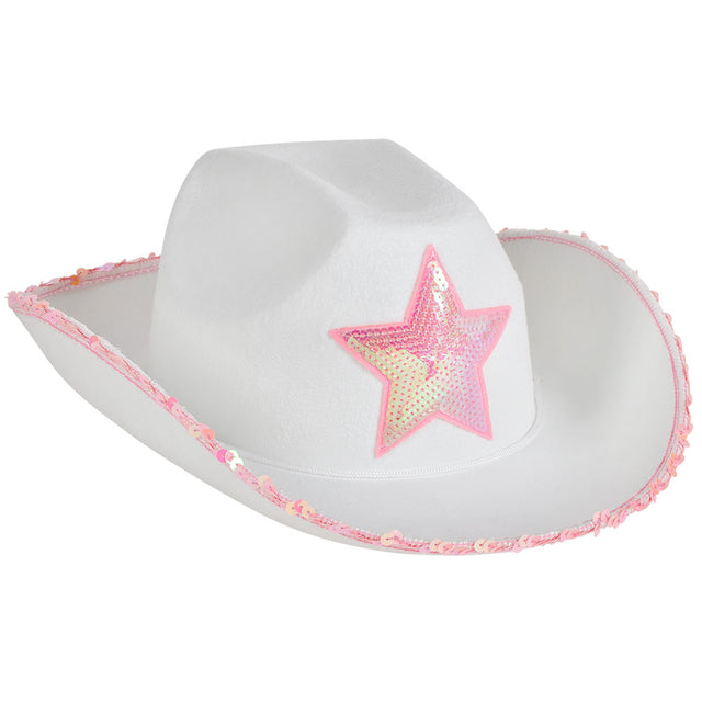 Cowgirl Hat White Felt With Pink Star