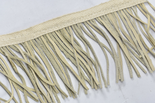 Faux Leather Fringe Trim Beige 3 Inch