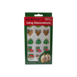 Christmas Assorted Edible Cake Toppers Tree Reindeer Wreath 15pcs