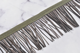 Faux Leather Fringe Trim Black Gray 3.25"