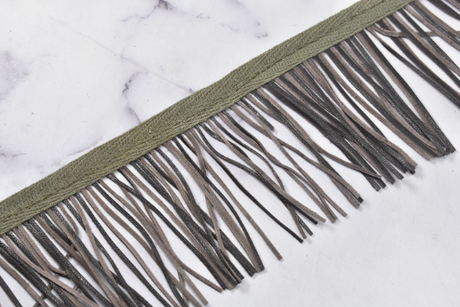 Faux Leather Fringe Trim Black Gray 3.25"