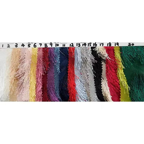 Fashionable Designer Fabric with Multicolor Long Fringe and Embossed Pattern for Dressmaking and Clothing