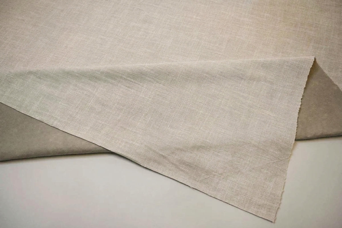 Upholstery Weight Poly Linen Fabric - Ivory, Taupe, Non Woven Backing, 60" Width (1 Yard)