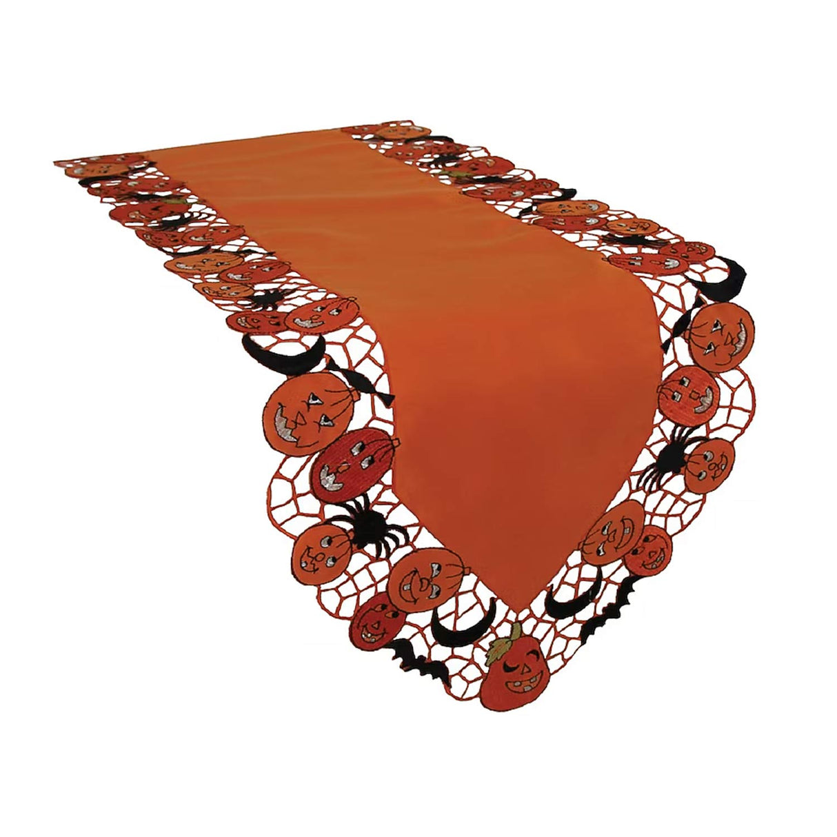 70 Inches Orange Embroidered Jack-o-Lantern Halloween Table Runner