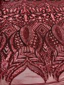Royalty Sequin Damask 4 Way Stretch Mesh Fabric - Iridescent Sequin Damask, 54" Width (1 Yard)