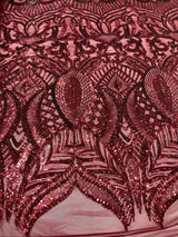 Royalty Sequin Damask 4 Way Stretch Mesh Fabric - Iridescent Sequin Damask, 54" Width (1 Yard)