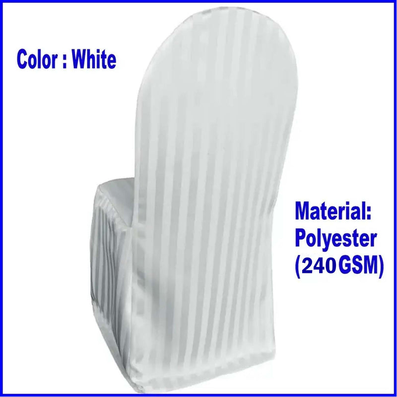 1 Piece Striped Jacquard Polyester Banquet Chair Cover White Elegant Wedding Decor