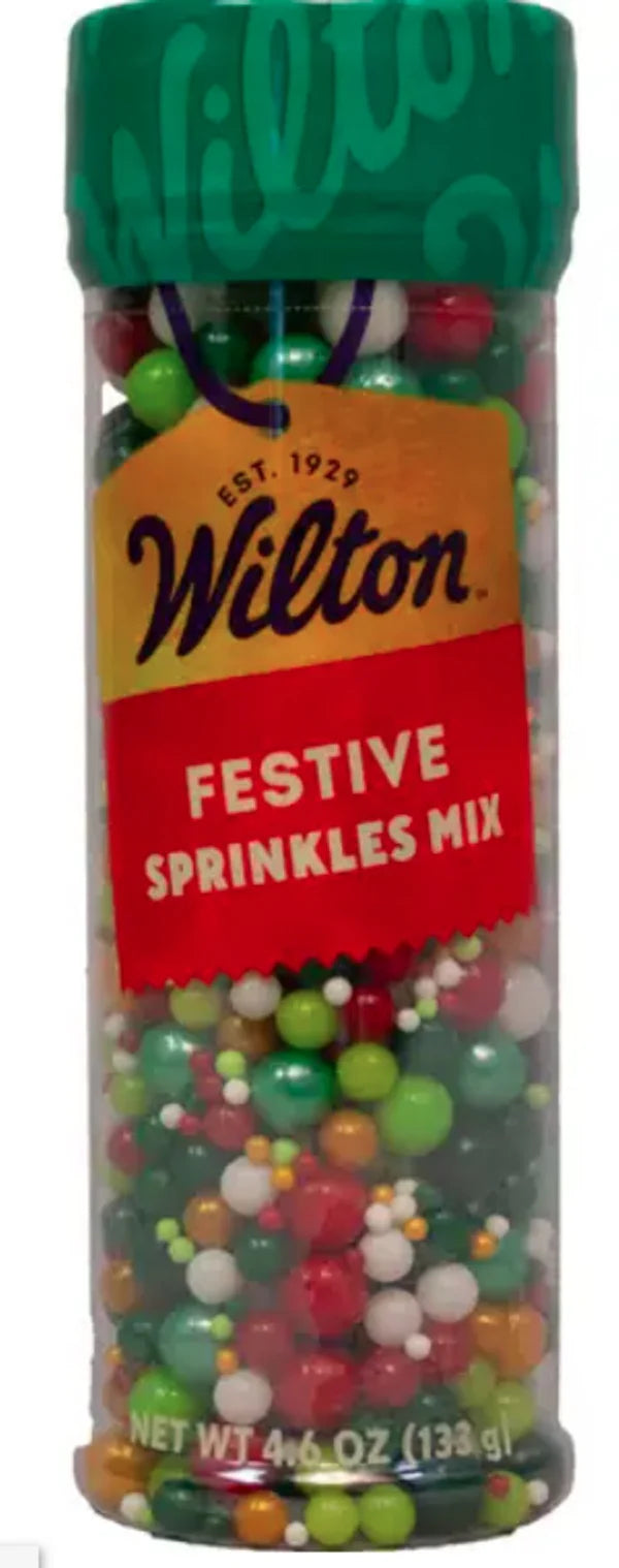 Wilton Festive Sprinkle Mix Christmas multi color and size pearl balls, 4.6oz