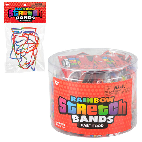 Fast Food Rainbow Silicone Stretch Bands (144 Pc Can)