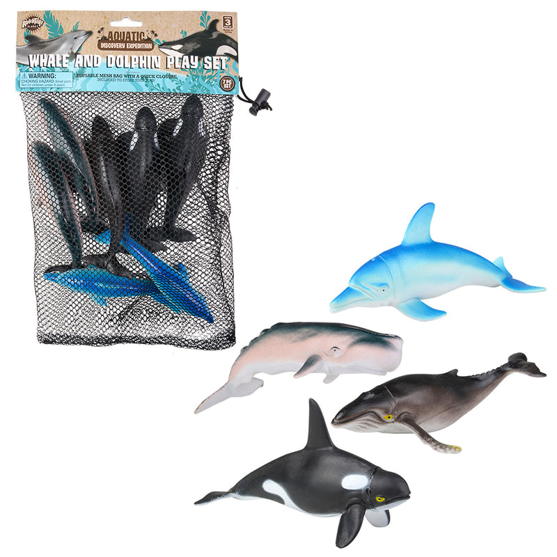 Whale and Dolphin Figurine Set (7 Pc Mesh Bag)
