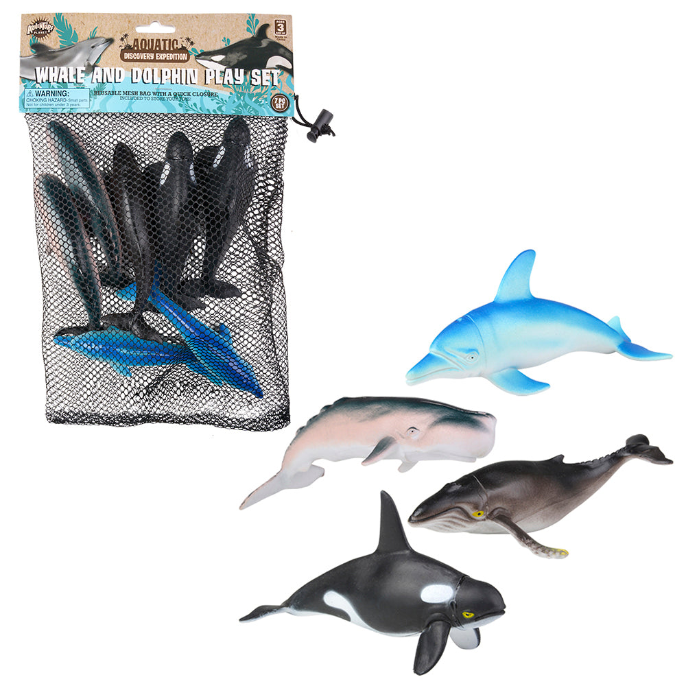 Whale and Dolphin Figurine Set (7 Pc Mesh Bag)