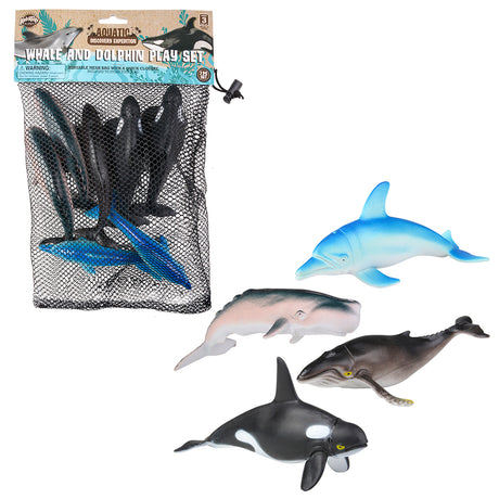 Whale and Dolphin Figurine Set (7 Pc Mesh Bag)