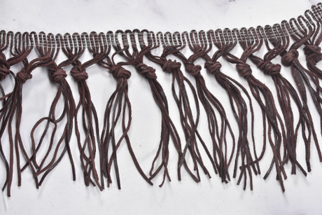 Fringe Trim Faux Leather Black 4.25"