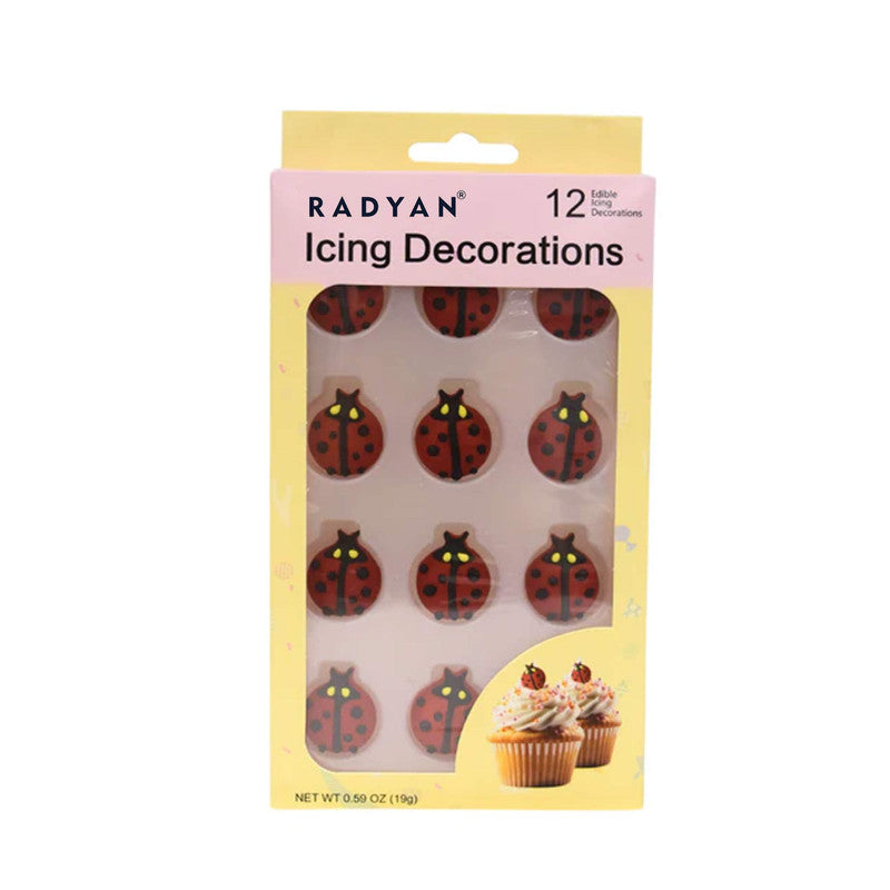 Ladybug Sugar Cake Toppers 12 Pack Edible Spring Cupcake Decorations
