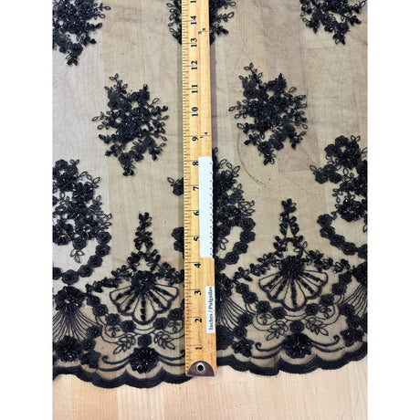 Beaded Bridal Lace Fabric – Floral Mesh with Sequins & Pearls, 49/50" (1 Yard)