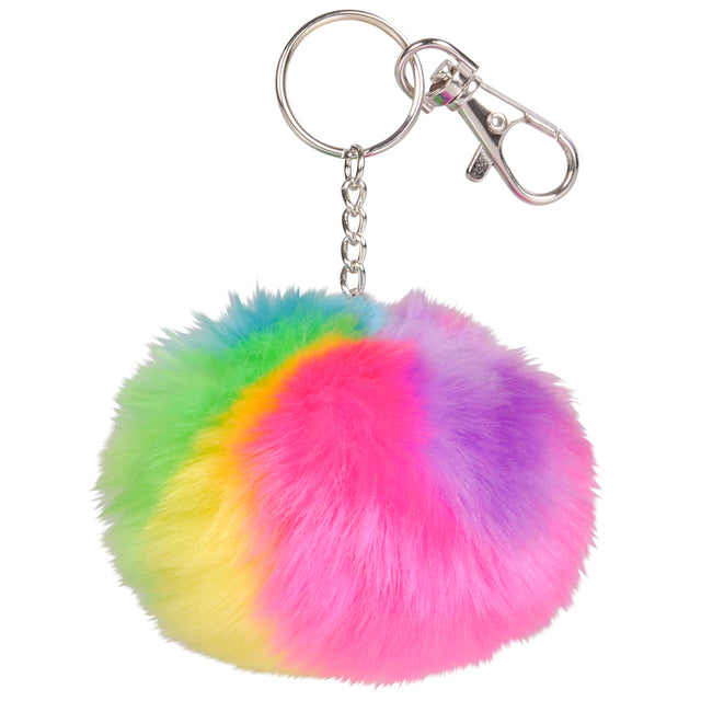 Rainbow Furry Pom Pom Clip-On Keychains (1 DZ)