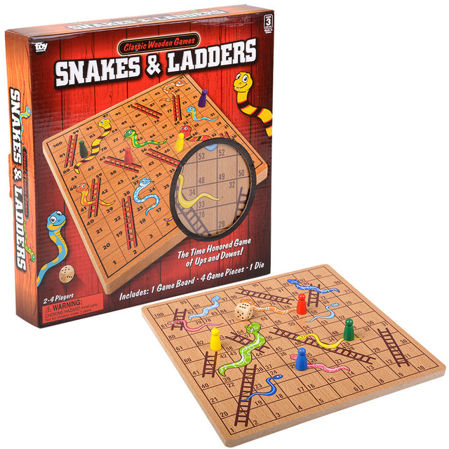 Wooden Snakes and Ladders Game (10" Box)