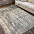 Shinny Shimmery Changing Lines Azure Blue Polyester Viscose Blend Area Rug Fabric - Changing Lines, Blue, 5' 3" X 7' 5" (1 Rug)